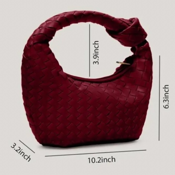 Women's Burgundy Knotted Woven Hobo Bag - Picture 11 of 12